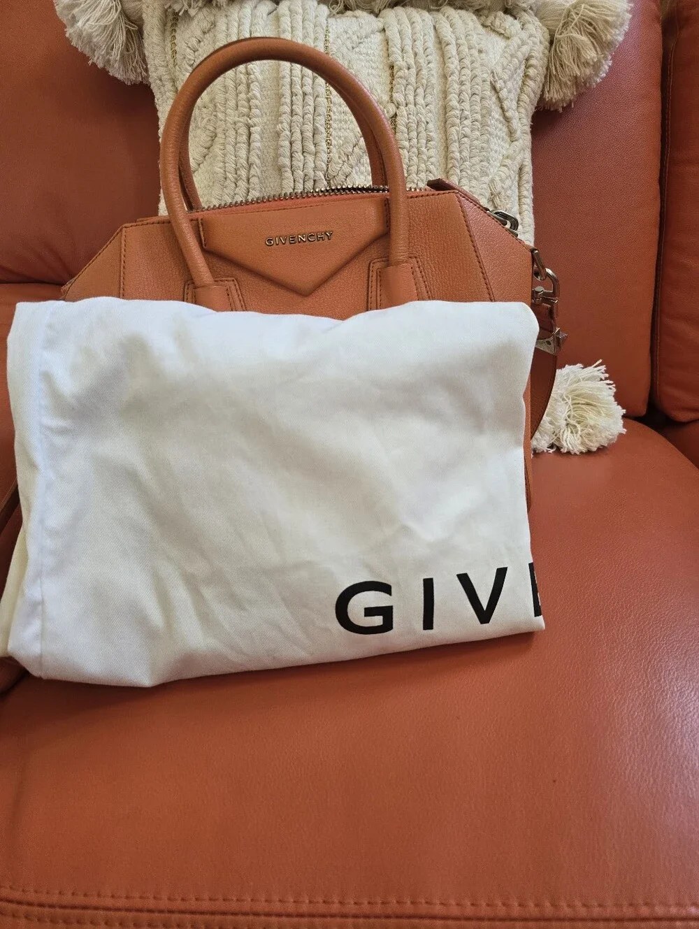 Givenchy Orange  Antigona Shoulder Bag  Goatskin Leather.